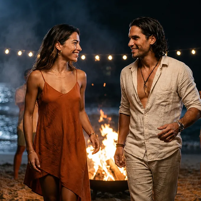 Esta Noche Es Nuestra — portada del sencillo de Jé'Rhumy: una pareja baila junto a una hoguera en la playa